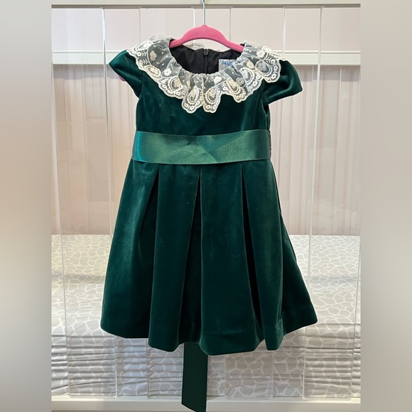 Luli & Me Girl's Pleated Velvet Lace-Collar Dress